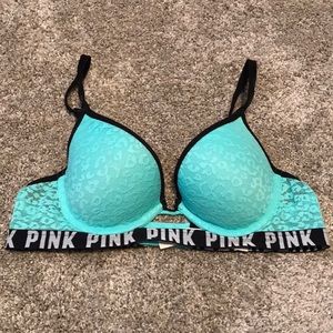 VS PINK teal leopard print lace bra